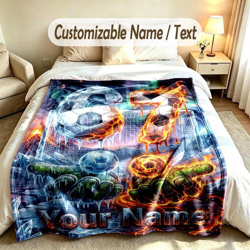 Soccer Theme Custom Blanket Personalized Name & Text Customized Soft Warm Throw Blanket Home Decor