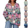 Women's Casual Half Zipper Lapel Christmas Print Pullover Top Side Slit Fashion Clothing