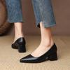 New Leather Pumps Women Shoes Comfortable Office Shoes Square Heel Shallow Pointed High Heels Slip-On Ladies Wedding Shoes