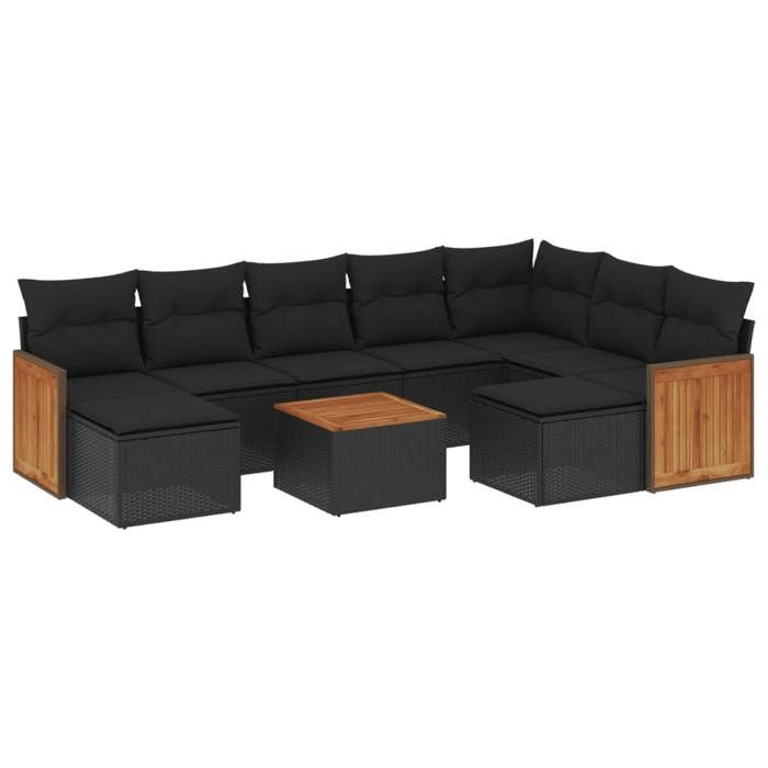 VidaXL Salon de Jardin avec Coussins 10 pcs, Canapés de Patio, Ensemble de Meubles, Mobilier de Terrasse Extérieur, Noir 3260627