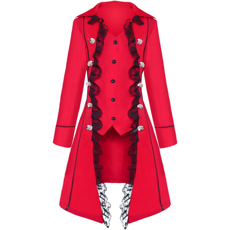Женская кружевная отделка, длинная куртка вампира в готическом стиле, смокинг, фрак, платье на Хэллоуин, сюртук, стимпанк