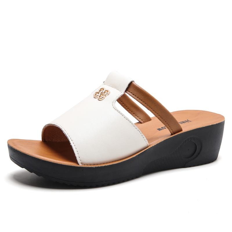 Летние женские модные сандалии на толстой подошве, кожаные домашние сандалии, женские тапочки, повседневная обувь