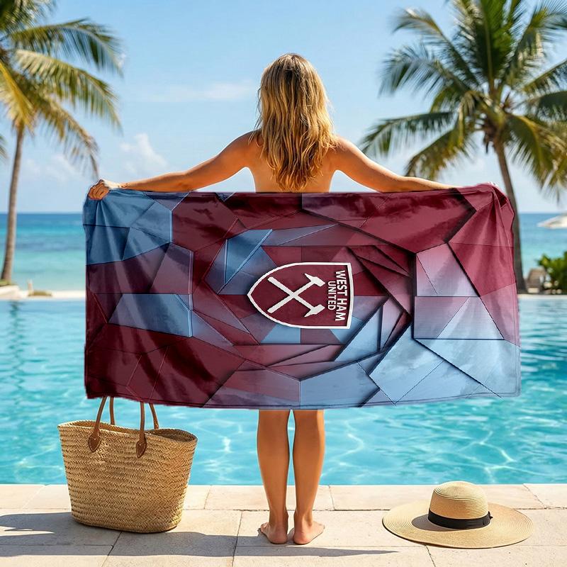 West Ham United Football Beach Towel Soft Microfiber Summer Towel Quick Dry Absorbent Towel for Beach Swimming Pool Travel