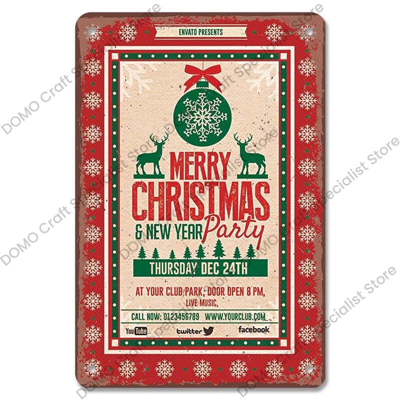 Christmas Tree Bells Santa Claus Poster Vintage Metal Tin Signs Merry Christmas Retro Metal Plate Cafe Bar Pub Home Wall Decor