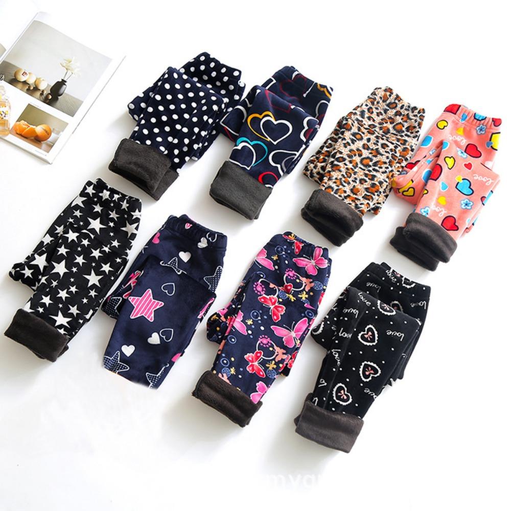 Леггинсы для девочек с флисовой подкладкой: Детские термобрюки с принтом облегающего кроя на осень/зиму - Верхняя одежда, длинные брюки