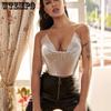 WTEMPO Party Metal Metallic Cropped Tops Women Beach Halter Corset Tops Glitter Night Club V-neck Sleeveless Tank Tops