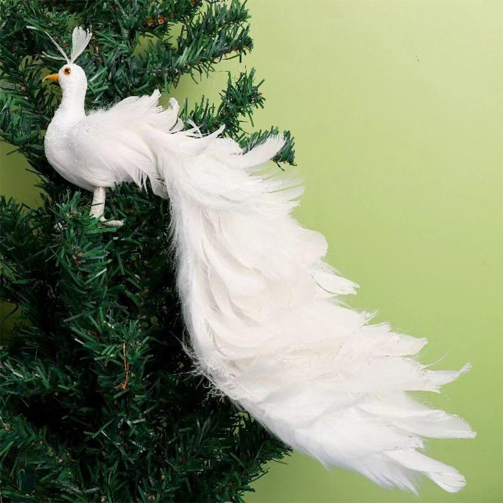 Beautiful Christmas Tree Decoration White Real  Feather Pendant Gift Simulation White Peacock