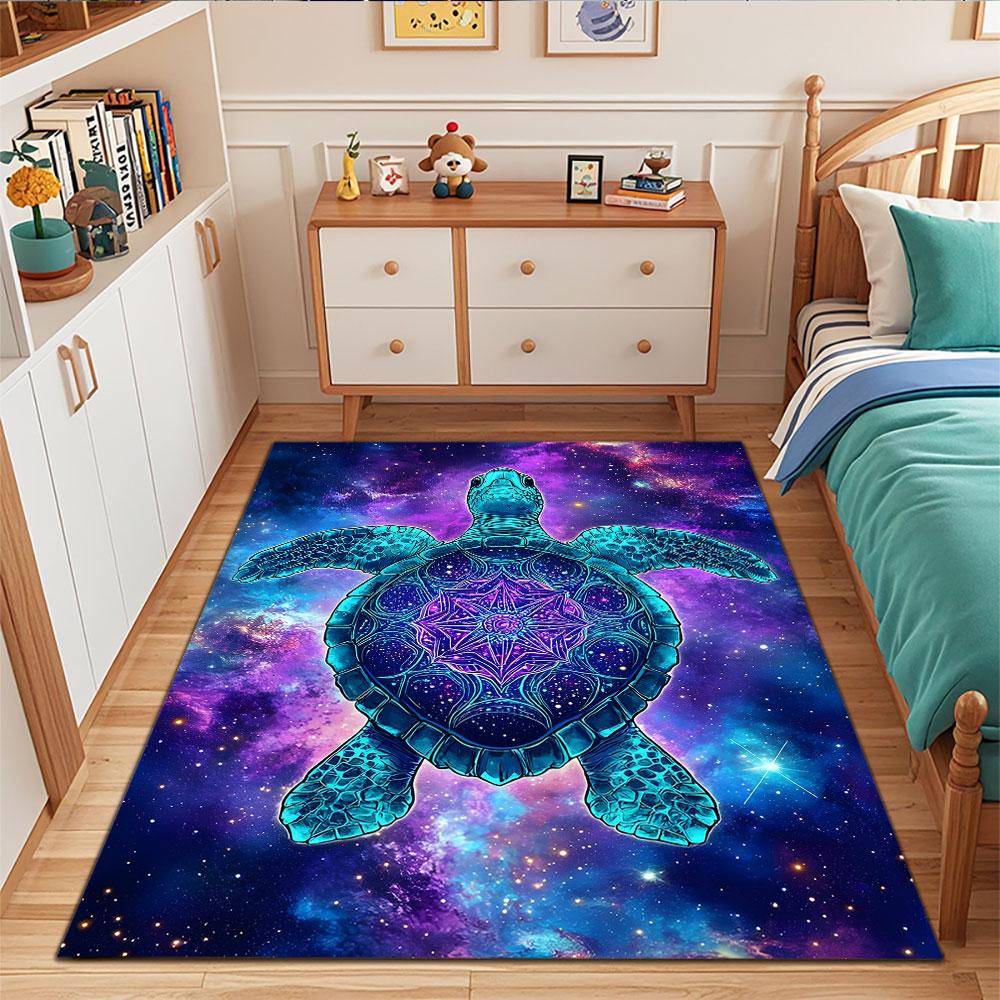Cosmic Turtle with Mandala Shell Design Patterned carpet, suitable as a non slip play mat for the living room and bedroom sofa