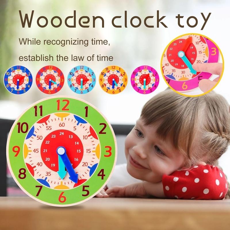 1Pc Children Wooden Clock Toys Hour Minute Second Cognition Colorful Clocks Toys for Kids Early Preschool Teaching Aids