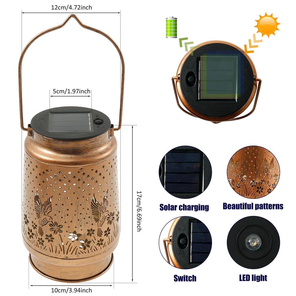 Уличный Садовый Солнечный Свет Металлический Подвесной Колибри Полый Светодиодные Ландшафтные Фонари Водонепроницаемые Газонные Огни для Украшения Двора Патио