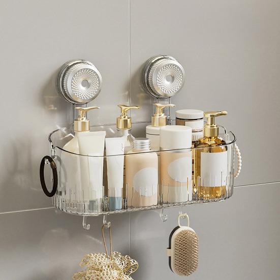 Полка для душа без сверления, съемная полка для хранения на присосках с крючками, настенный прозрачный ящик для хранения, органайзер для ванной для душевых принадлежностей