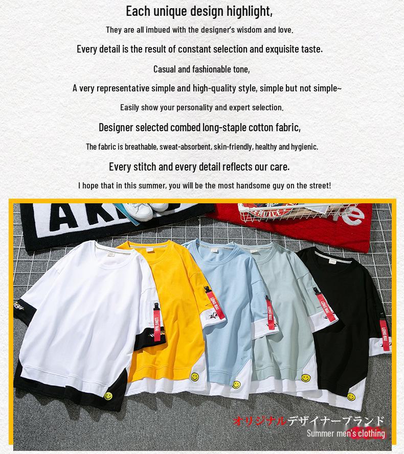 Мужская модная свободная хлопковая футболка в корейском стиле, летняя коллекция 2020 г.