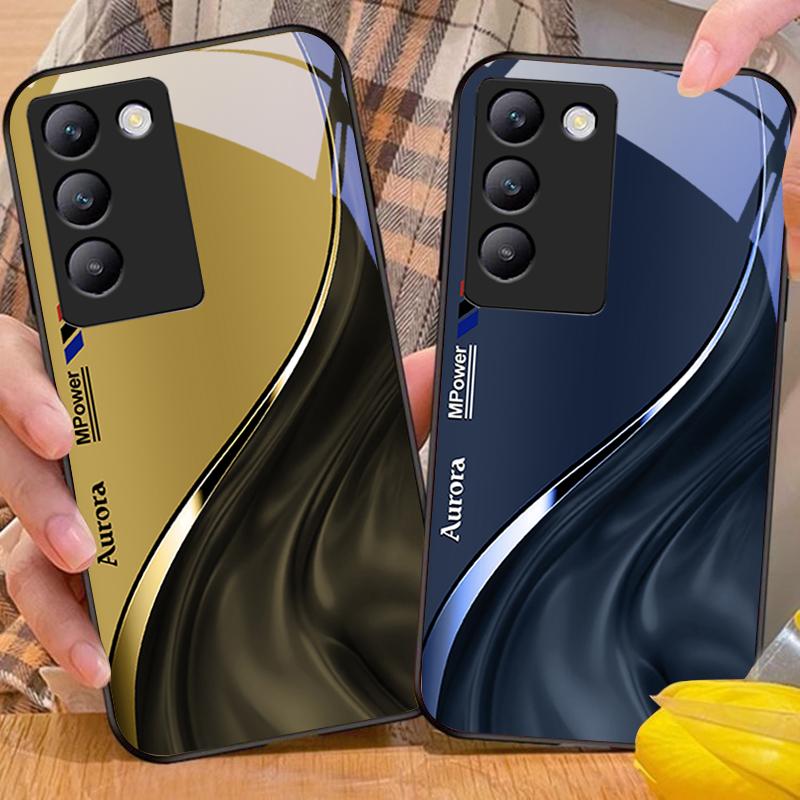 Рисунок потока воды для Y72 33S 11 03 36 96 Lite 35 16 Iqoo 12 V40 SE 5G 29 40 21 30 X80 Pro Vivo Чехол для телефона из закаленного стекла Черный