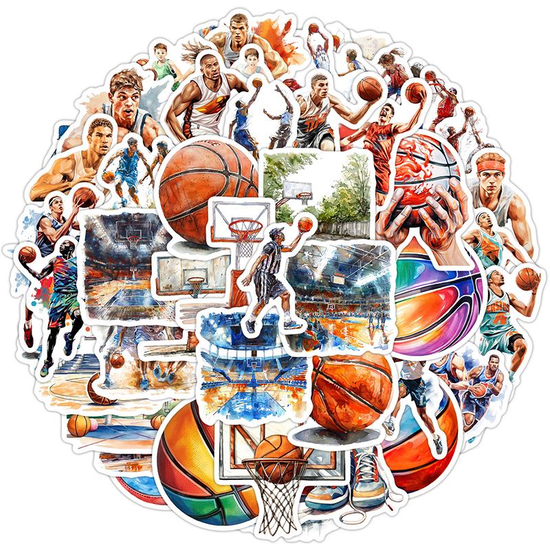50PCS Waterproof Vinyl Basketball Sports Stickers for Water Bottle Laptop Scrapbooking Skateboard Guitar - Decals Collection