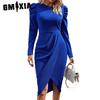 Autumn Winter O-Neck Elegant Waist Irregular Split Dress