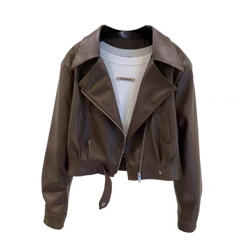 Шикарная и модная байкерская куртка из искусственной кожи - короткая осенняя верхняя одежда для женщин