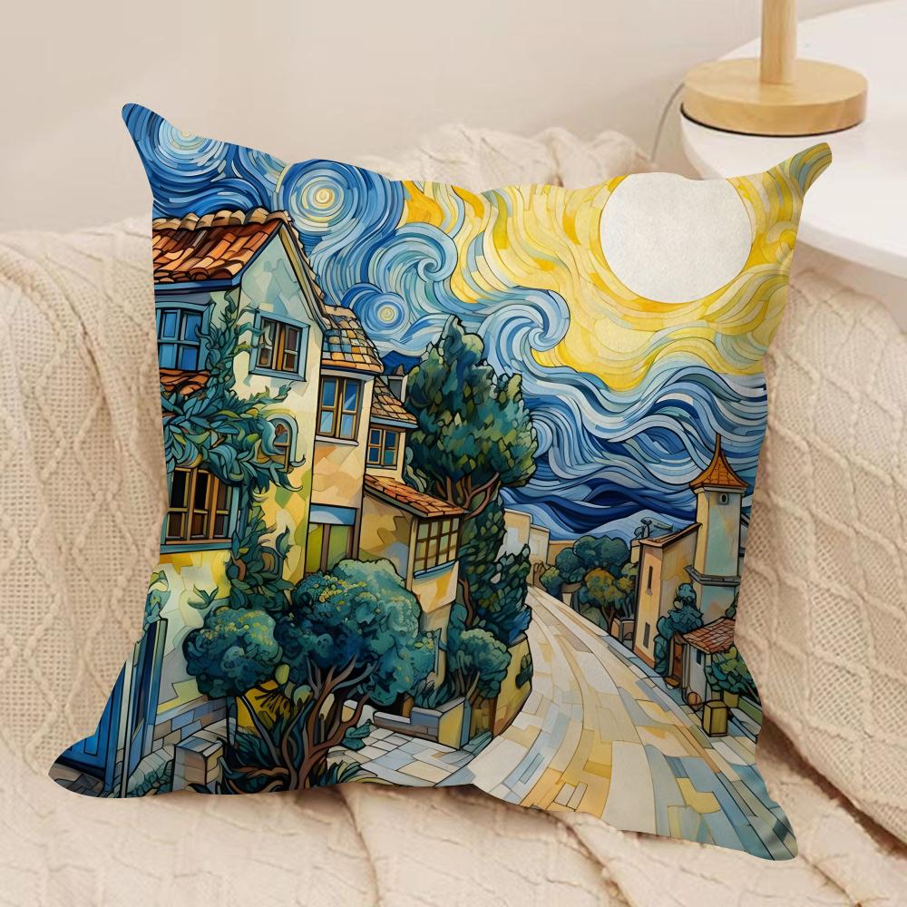 Classic VVanGogh Art Cushion Cover Short plush Doublesided Print Square Throw Pillow Covers Sofa Home Cushion Decor