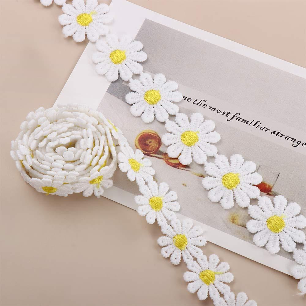 Creative Handmade Embroidered Headwear Decor Ribbon DIY Craft Daisy Lace Trim Sewing Supplies