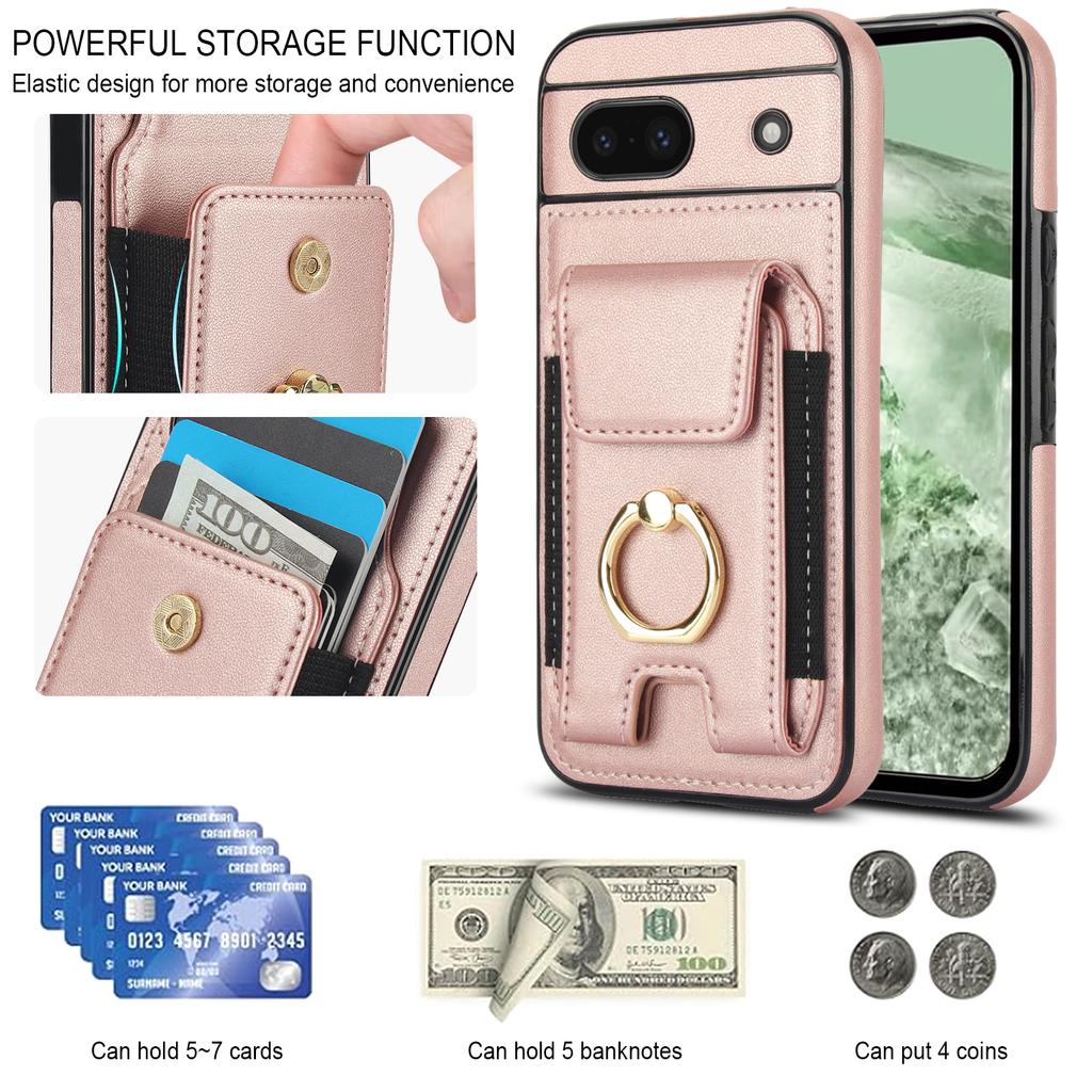 For Google Pixel 8a Kickstand Case PU Leather+TPU Phone Cover with Card Slots