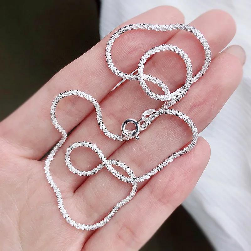 1pc Authentic S925 Silver Necklace 2mm Sparkling Collarbone, Sweater Chain, High Charm Jewelry Gift Women