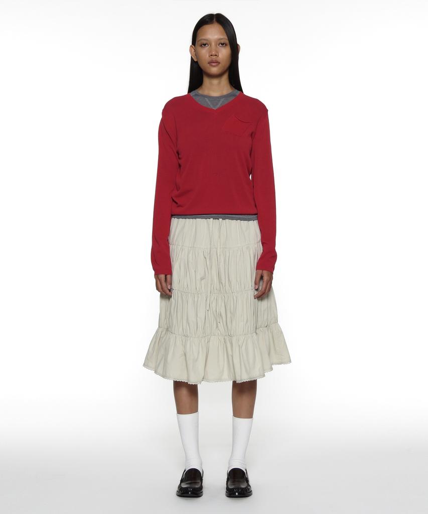 PARTIMENTO WOMEN Pwc Lace Trim Tiered Midi Skirt_Beige