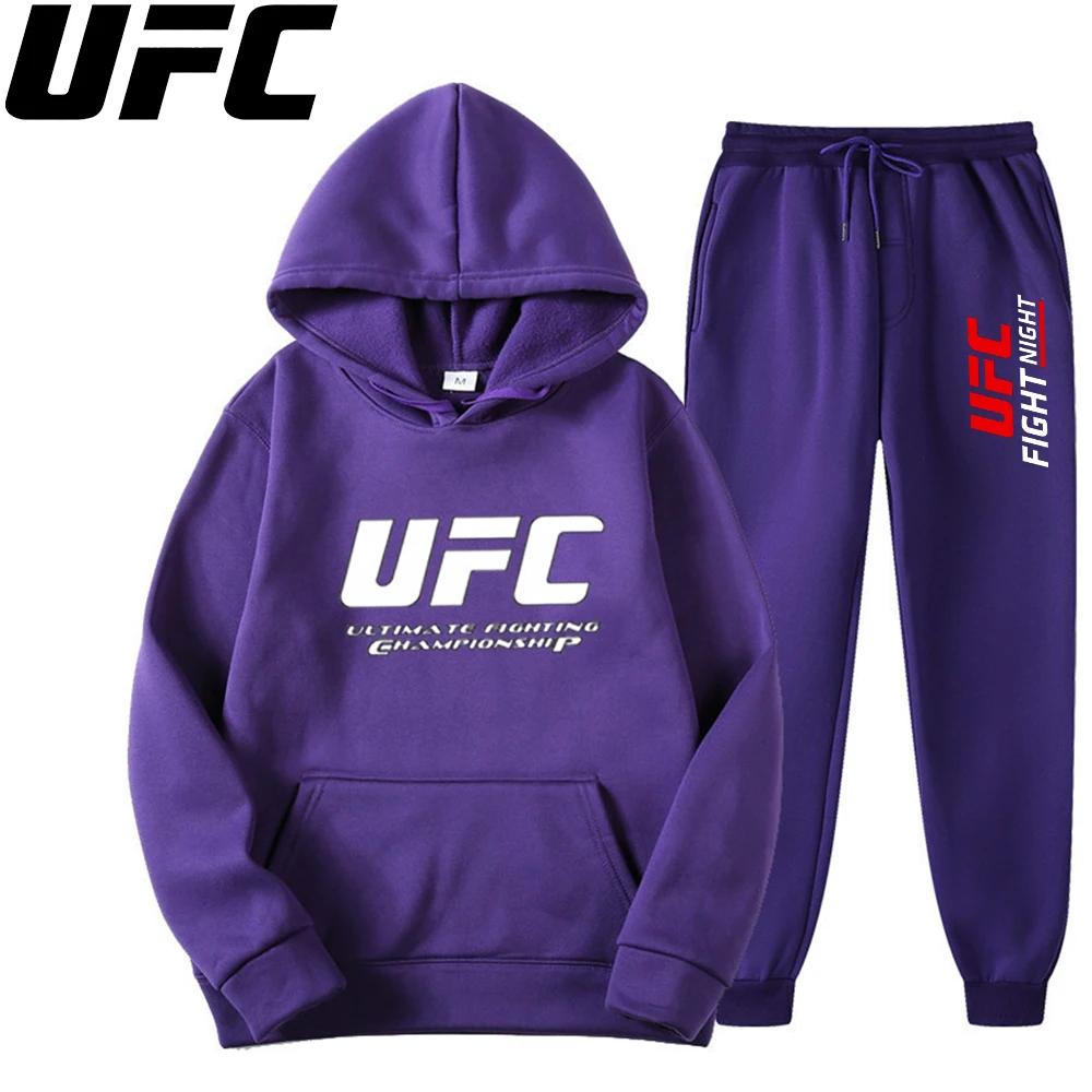 Спортивный костюм с худи и джоггерами Fight-mark для мужчин, смелый принт с буквой Combat на груди, matching sport text на штанах, толстый флисовый комплект для тренировок по боксу на открытом воздухе