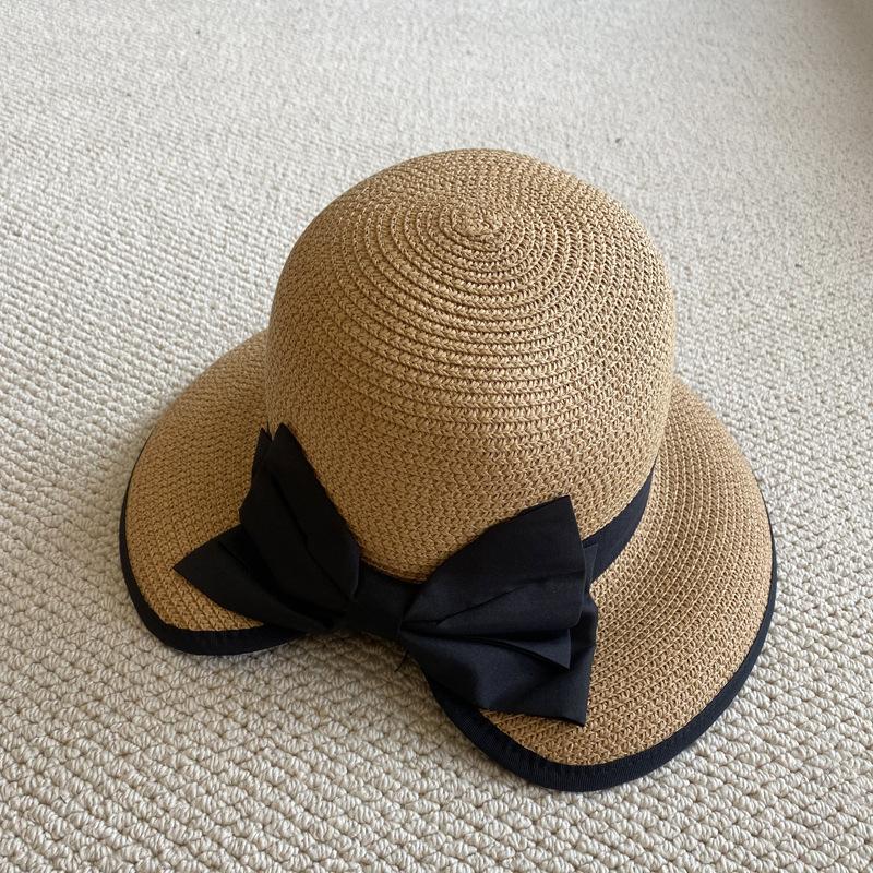 Hepburn Hat Female Black Straw Hat Sunscreen Vacation Seaside Beach Sun Hat Summer Big Brim Sun Hat Big Brim