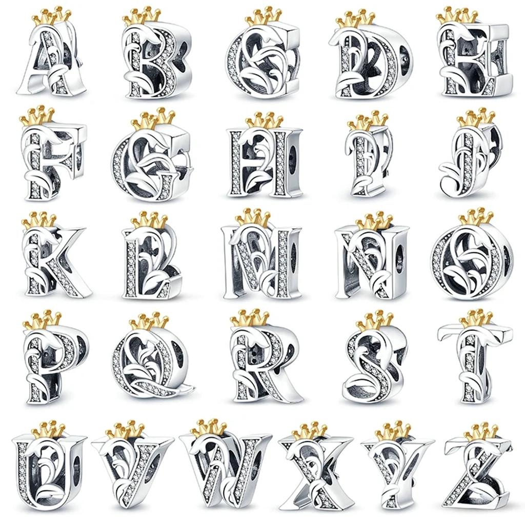 New Copper Charm Compatible With Original Bracelet Accessories Women Jewelry Piece Crown Twenty-Six Letters Collection