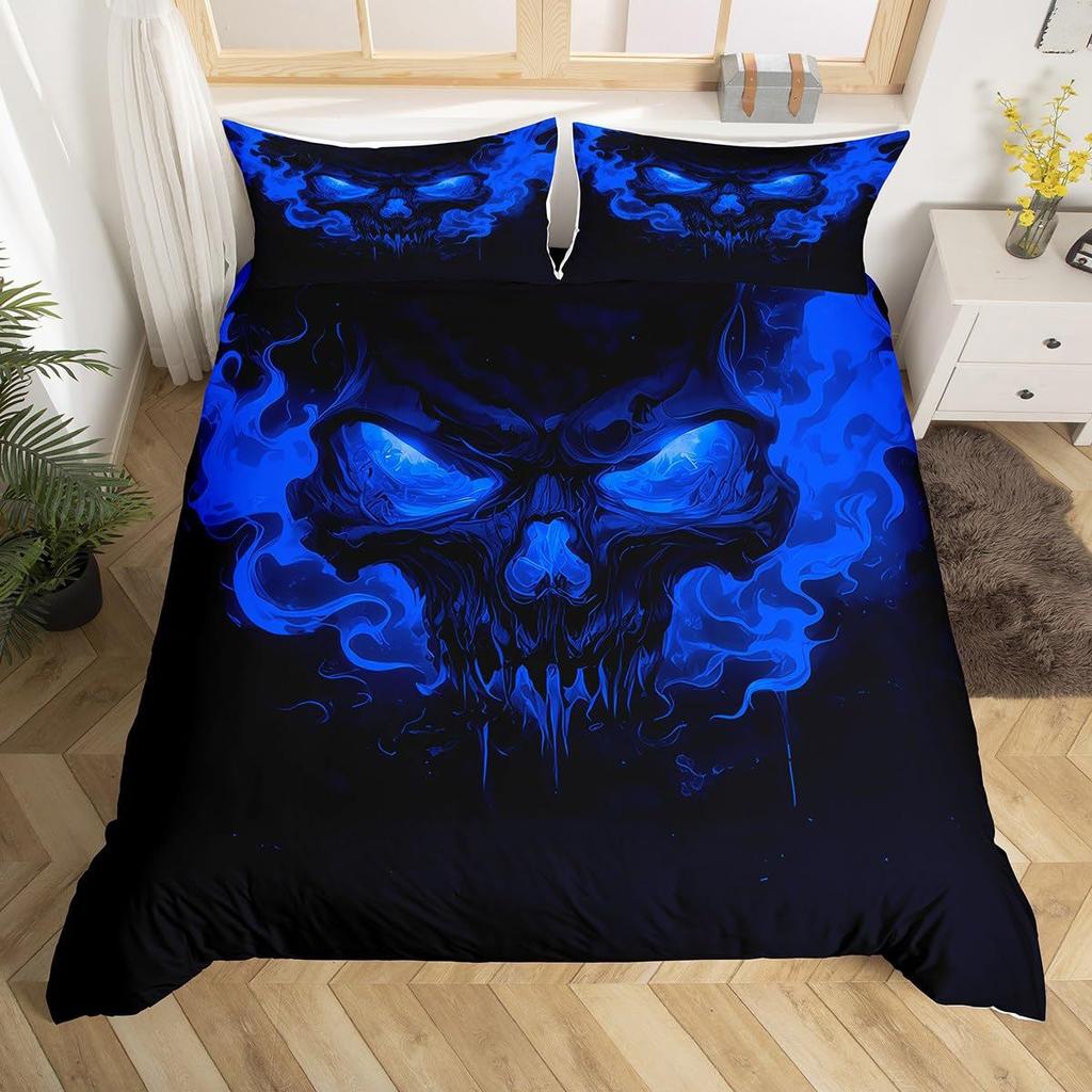 Gothic Skeleton Duvet Cover Set Pillowcase Skull Smoking Bedding Set,Soft Comfortable Duvet Cover For Bedroom