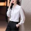 Women's Spring Summer and Autumn Thin Section V-neck Temperament Chiffon Shirt Lace Splicing Long-sleeved Pullover