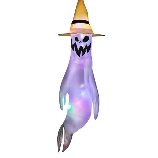 43 Inch Halloween Ghost Windsock Flags with LED Lights Outdoor Hanging Scary Light Up Ghost Wind Socks for Tree Yard Porch Garden Decor