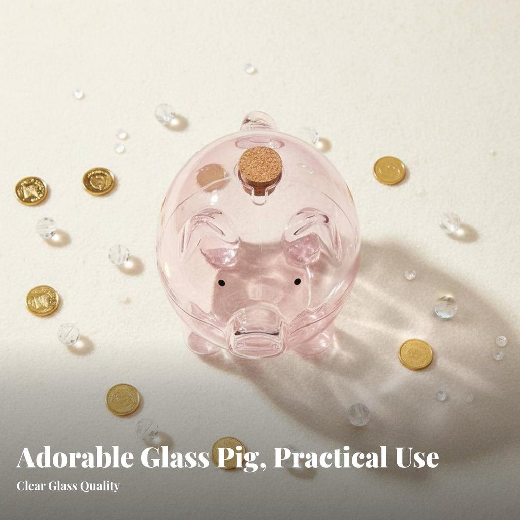 Glass Piggy Bank with Cork Lid Cute Savings Container for Kids Coins Paper Clips Jewelry Gifts