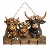 Highland cow-shaped wall-mounted key rack 2D bull head animal wooden towel and
