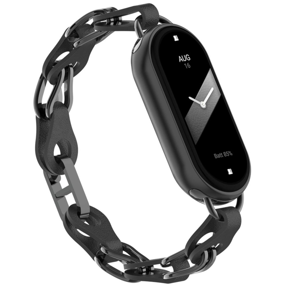 Для Xiaomi Smart Band 9/8 Ремешок для часов Модный полый ремешок-цепочка из цинкового сплава+кожи