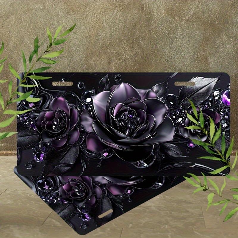 pc D Flat Poster Black and Purple Rose Aluminum Plate Number Plate Kit with FrameNovelty Decoration for Men Women Boys