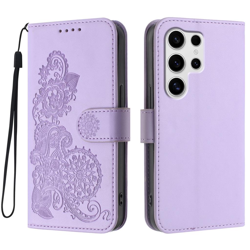 For Samsung Galaxy S25 Ultra Phone Cases Mandala Flower Leather Wallet Mobile Cover with Strap