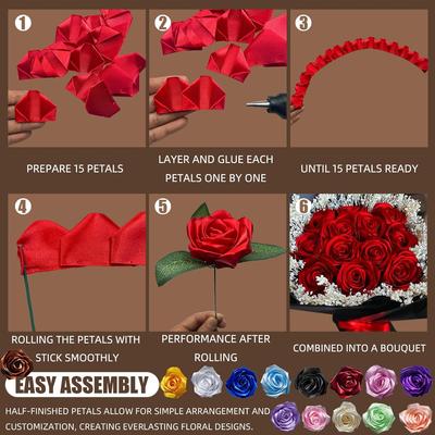 300 шт. Готовые лепестки роз из атласной ленты Полуфабрикат для Вечной розы Сделай сам Рамос Цветы навсегда Букеты Вечнозеленые цветы, для