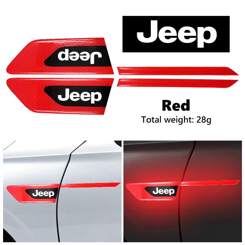 2pcs Reflector Stickers Car Door Anti-collision Sticker For Jeep Cherokee Wrangler JK Gladiator Compass Renegade Patriot