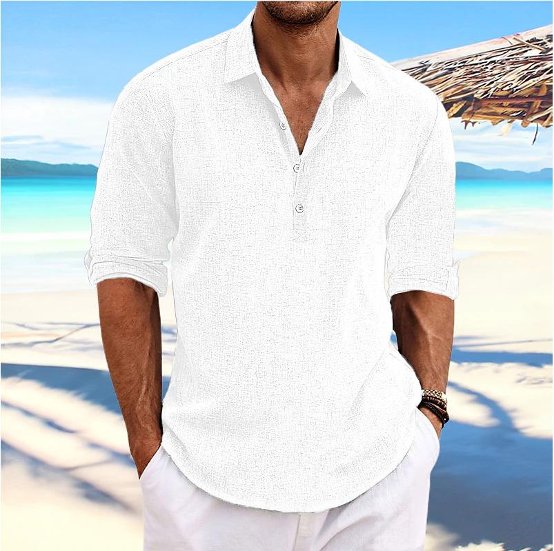 Men's Linen Shirts Long Sleeve Button Up Shirt Casual Summer Loose Fit Home Style Shirts