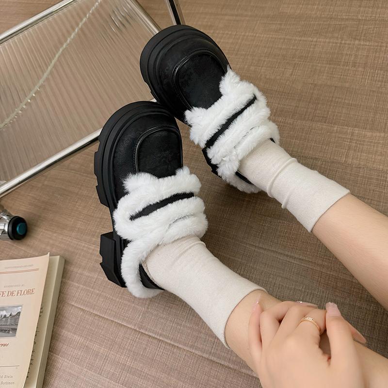 Женские мокасины с принтом на платформе и мехом, ботильоны на высоком каблуке, зима 2025, новые повседневные туфли на толстом каблуке, зимние ботинки-лодочки