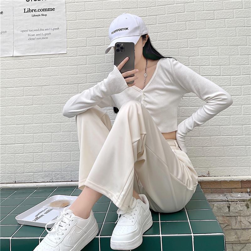 Брюки палаццо с высокой талией цвета молочного чая - Женские повседневные брюки в пол