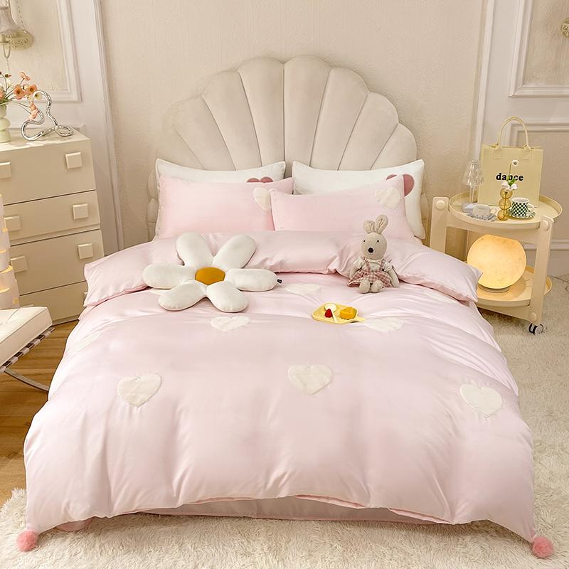 Ins Love Heart Bedding Set Princess Duvet Cover Sheets With Bedspread Single Twin Full Queen Double Size Bedroom Decor For Home