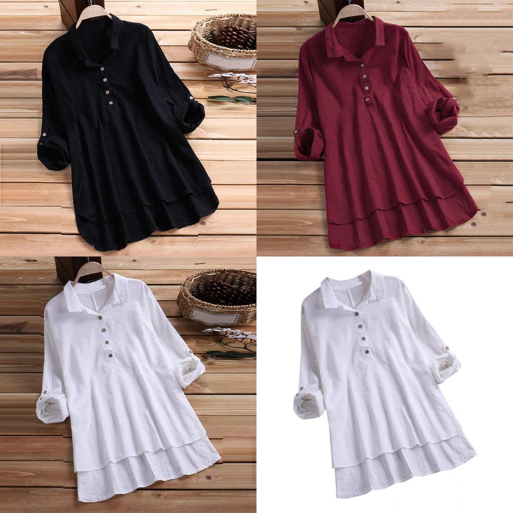 Cotton Linen Blouse With Pockets For Casual Office Wear