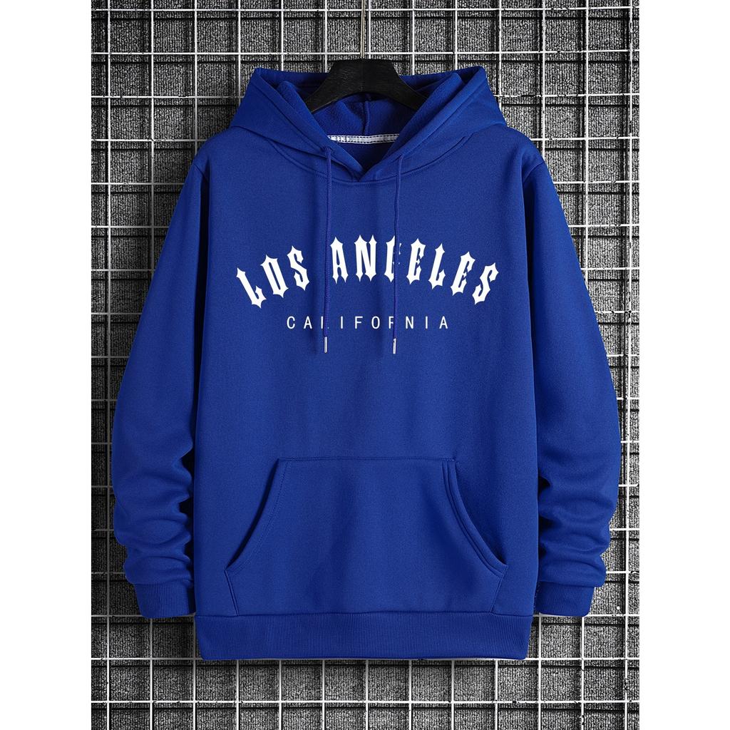Толстовка с капюшоном Los Angeles Art Letter Pattern для мужчин с круглым вырезом, осенняя одежда, флисовая толстовка большого размера