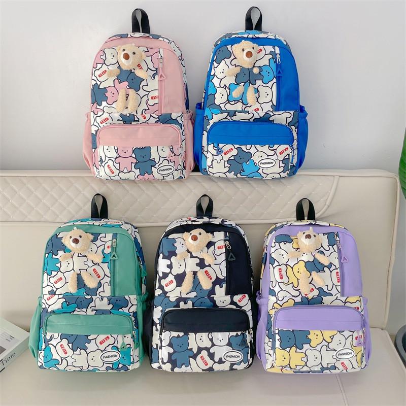Trendy Large Capacity Canvas Backpack For Girls With Cute Bear Design In Multiple Colors