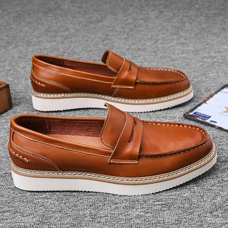 Fashion Men's Casual Breathable Cow Leather Shoes Slip-on Boat Shoe Flats Platform Summer Loafers Gentleman Trend Footwear Zapato Hombre