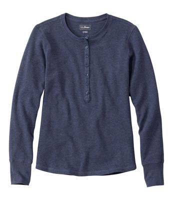 Вафельный трикотаж Американский размер Угольно-синий меланж 1000286473 [L.L.Bean] Женская футболка-henley, Маленький рост, M, Синий,