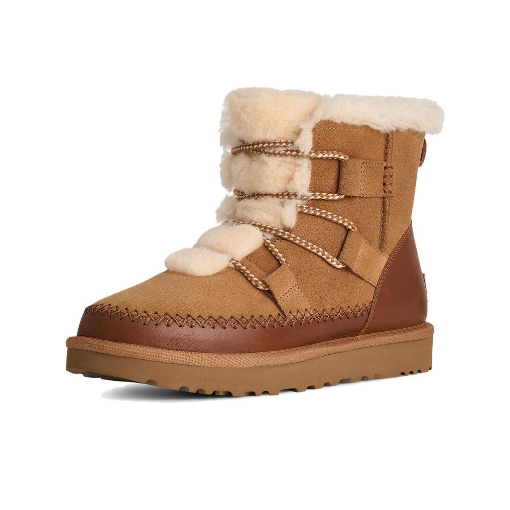 UGG Classic Novelty Cow Split Leather Round Toe Thick Sole Short Snow Boots Women Boots Brown 1174574-CHE