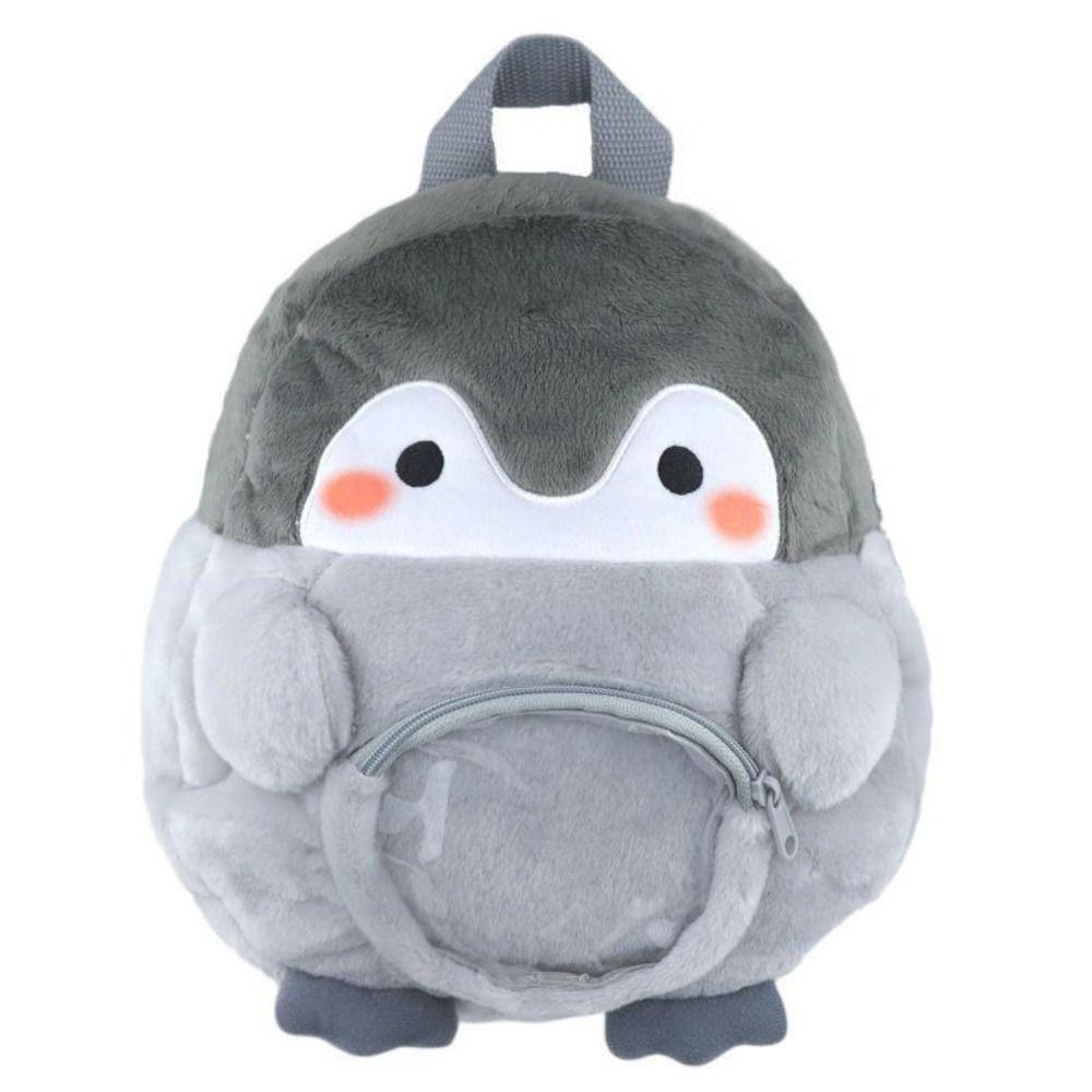 Transparent Cartoon Doll Bag Large Capacity Children Schoolbag Sweet Plush Penguin Backpack Gift