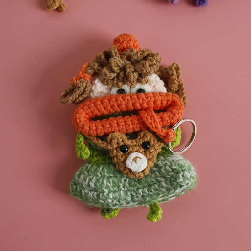 Funny Crochet Keychains Knitting Cute Sausage Mouth Doll Key Holder Knitted Storage Bag Keyrings For Car Keys Custom
